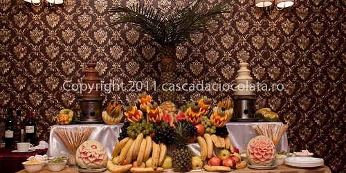 Fanatana ciocolata, cascada de fructe, palmier din fructe, sculpturi din fructe -  copyright cascada ciocolata . ro 2021 
